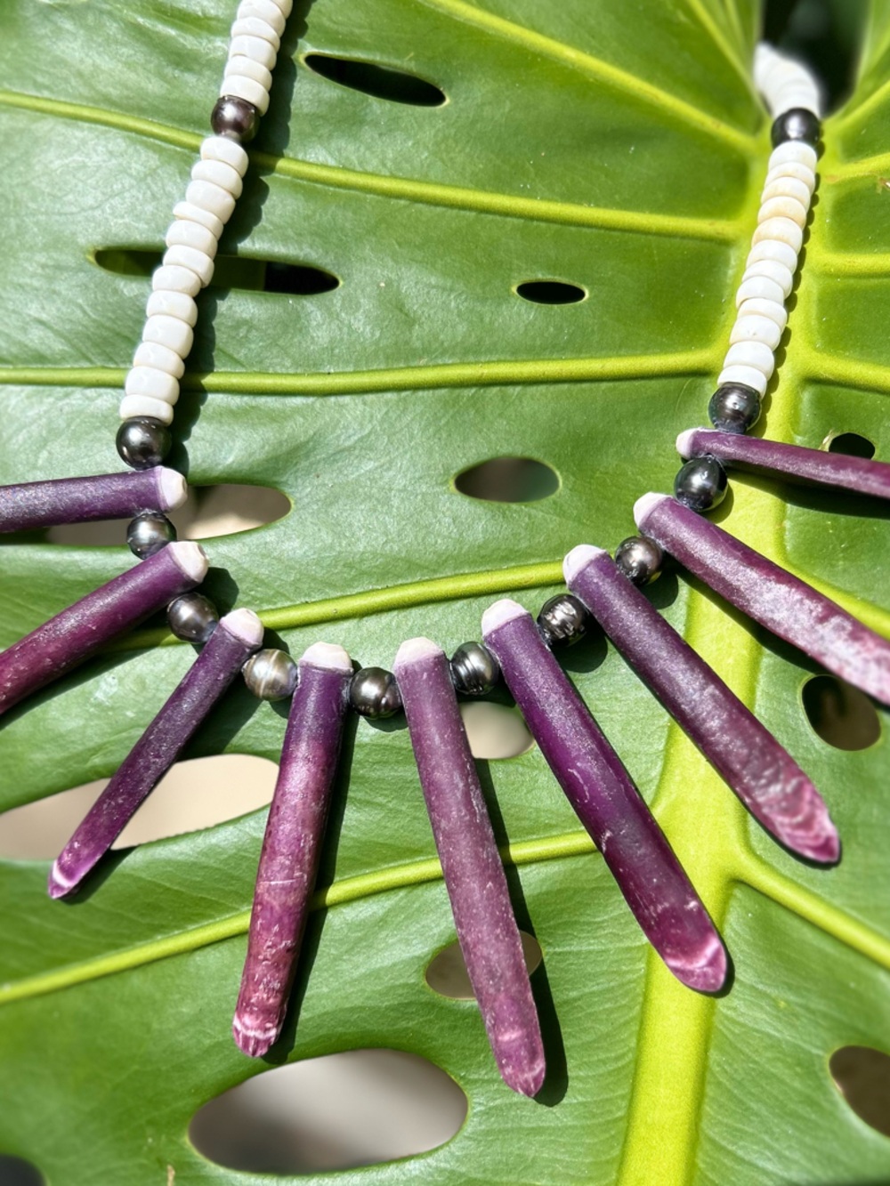 Artisan Sterling silver handmade Hawaiian Tahitian pearl puka seashell necklace